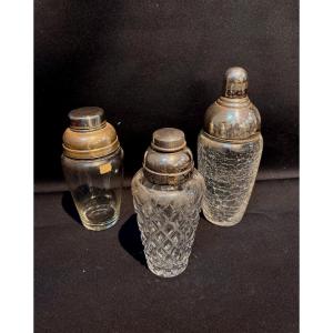 Set Of 3 Vintage Crystal And Silver-plated Metal Shakers 