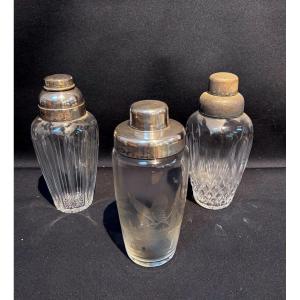 Set Of 3 Vintage Silver-plated Metal And Crystal Shakers 