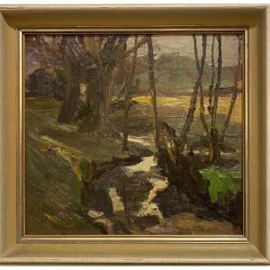 Nico Klopp, Luxembourgish Painter, Oil Painting On Cardboard 