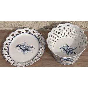 Boch In Luxembourg, Openwork Earthenware Basket And Plate