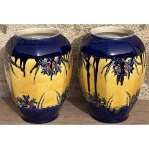 Pair Of Art Nouveau Majolica Vases 