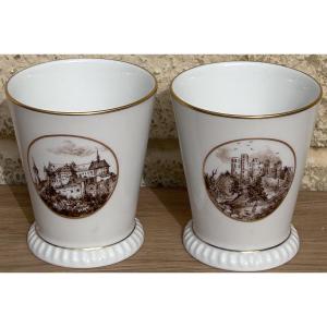Meissen, Pair Of Porcelain Cups, Luxembourg Castles 