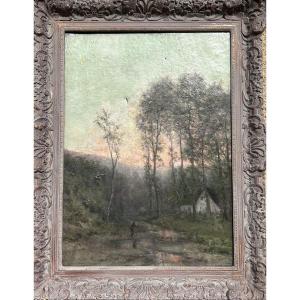 Oil On Canvas, Forest Landscape, Illegible Signature 