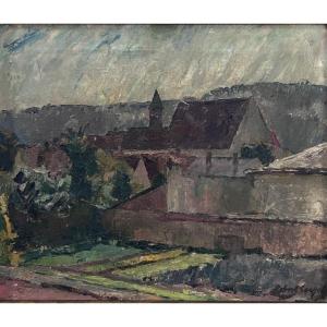 Robert Engels, Oil On Canvas, View Of The Village 