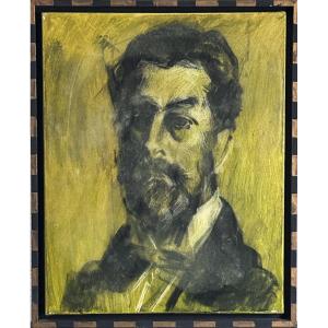 R. Schauls, Luxembourg Artist Mixed Media Portrait On Canvas 