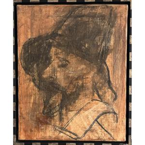 R. Schauls, Luxembourg Artist Mixed Media Portrait On Canvas 