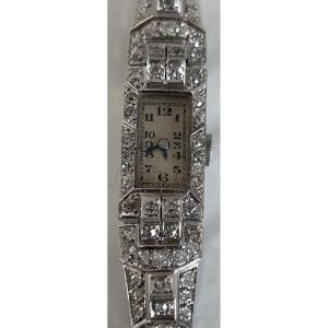 Art Deco Wristwatch In White Gold Set With Diamonds