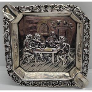 Solid Silver Cigar Holder, Tavern Scene