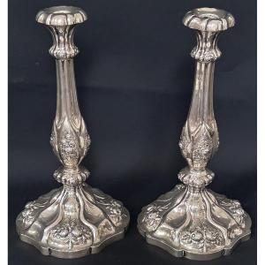 Pair Of Hungarian Solid Silver Candlesticks, Lot 13 