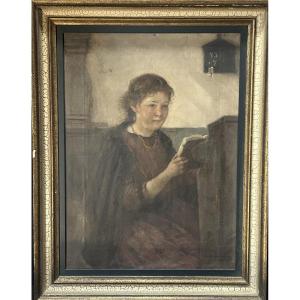 Jeune Fille à La Prière Oil On Canvas Signed