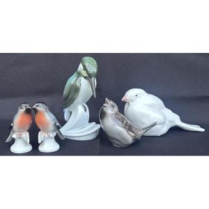 Set Of 5 German Porcelain Figurines Circa 1900, Birds