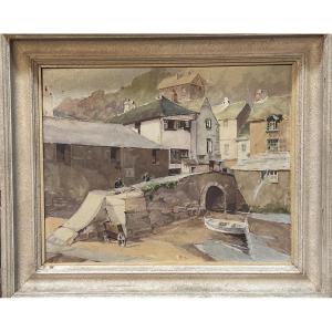 Oil On Panel Village View, Signature To Be Identified