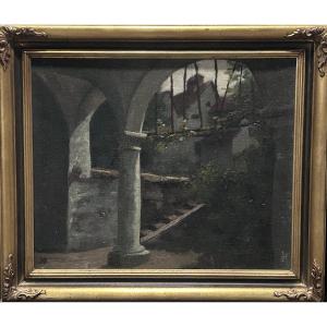 Oil On Landscape Panel, Monogrammed Hb