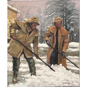 G. Sebastianutto, Oil On Canvas Winter Scene