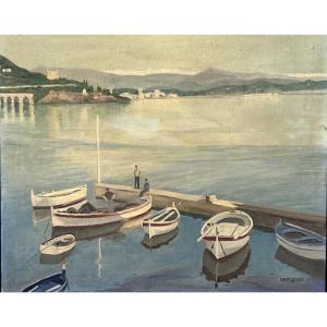R. Repiquet, Oil On Canvas Théoule Harbor