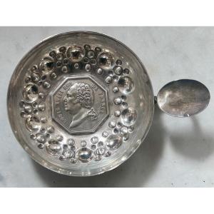 Solid Silver Tastevin With King Louis XVIII Medal