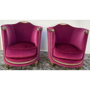Maurice Dufrène, Pair Of Art Nouveau Barrel Armchairs