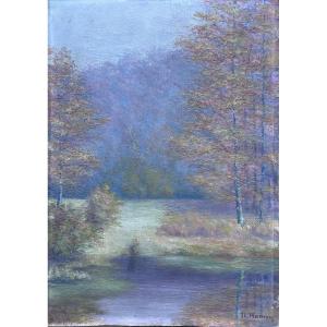 Hamen, Oil On Panel Landscape Undergrowth, Pointillism
