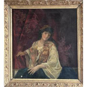 Orientalist Painting Portrait Of A Woman Oil On Canvas 19th Century