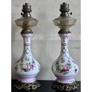 Pair Of Paris Porcelain Oil Lamps 19th Century