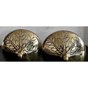 C.s Arte Firenze, Pair Of Wall Sconces In Gilded Brass