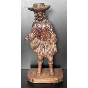 18th Century Carved Wooden Statue Of Saint Jacques De Compostelle Pilgrim