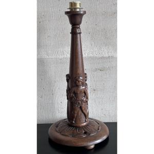 Carved Wood Art Deco Lamp Base