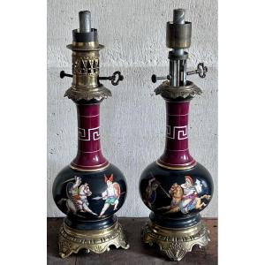 Pair Of Napoleon III Porcelain Oil Lamps