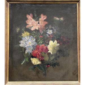 Oil On Canvas Bouquet Of Flowers 19th Century