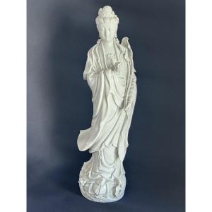 Chinese White Porcelain Statue Of The Goddess Guanyin