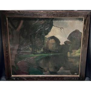 J. Kutter, Expressionist Landscape Oil On Canvas
