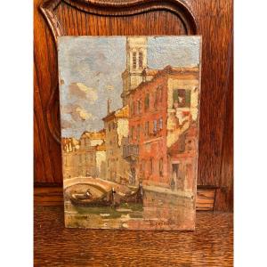 Levinsen S. View Of Venice, Oil On Cardboard