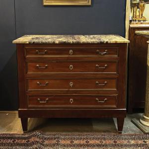 1920s French Directoire 4-drawer Mahogany Chest Of Drawers With Marble Top