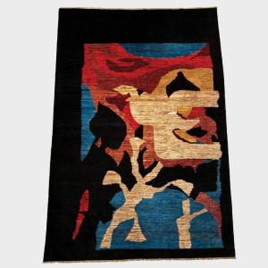 Modern Abstract Wool Afghan Rug, Artistic Composition, 295 X 198 Cm
