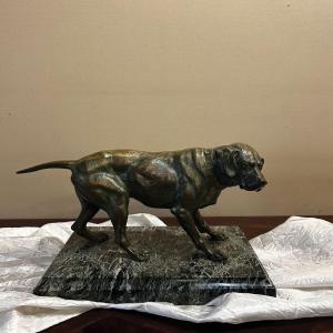 Bronze Hunting Dog Sculpture On Marble Base