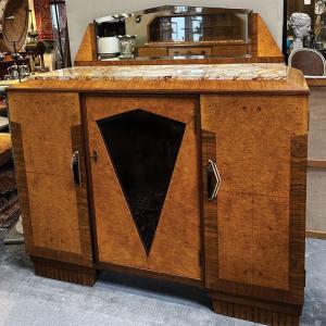 Belgian Art Deco Sideboard With Burr Walnut Mirror, 1930s
