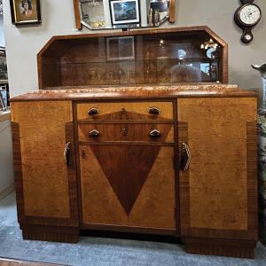 Art Deco Sideboard In Burr Walnut With Display Case, 1930s