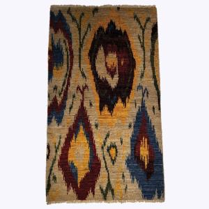 Afghan Ikat Rug In Wool With Multicoloured Tribal Design, 157 X 90 Cm