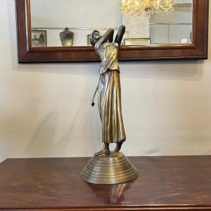 Art Deco Bronze Sculpture Of A Golfer Girl