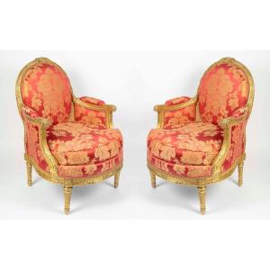 Pair Of Giltwood Armchairs, 19th Century