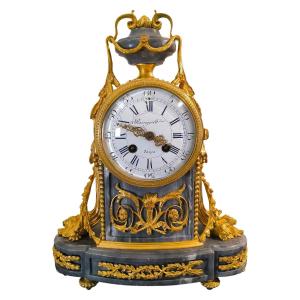 Louis XVI Style Mantel Clock "raingo Frères" With Cornucopias - Bronze And Marble, 19th Century 