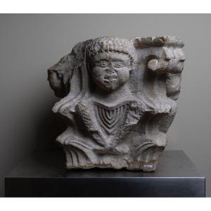 Romanesque Capital Depicting Four Africans - Apulia, 13th Century