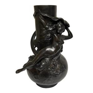 Gorgeous Art Nouveau Pewter Vase, Created By Louis Auguste Moreau (1855-1919).