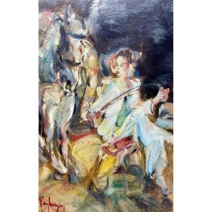 The Horsewoman - Oil On Panel Signed Pamboudjian