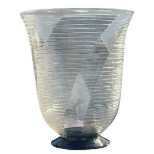 Art Deco Crystal Vase Signed Daum Nancy "cross Of Lorraine" France