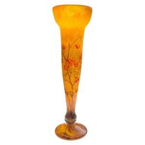 Daum Vase, Nancy, France - Japanese Quince Decoration - Height 37cm