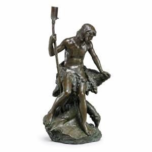 The Shepherd And His Sheep By Paul Gasq - Barbedienne Cast Iron - Height 78 Cm