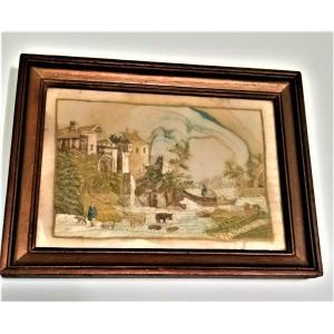 19th Century Silk Embroidery Painting.