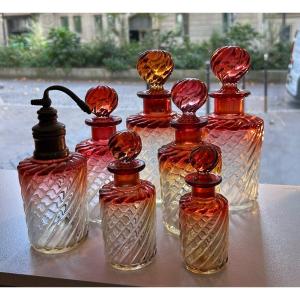 7 Baccarat Crystal Perfume Bottles. Bamboo Model