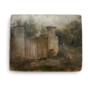 Oil On Cardboard - Woman On A Path - Genre Scene - Adolf Lalyre (symbolism) - 19th/20th Century